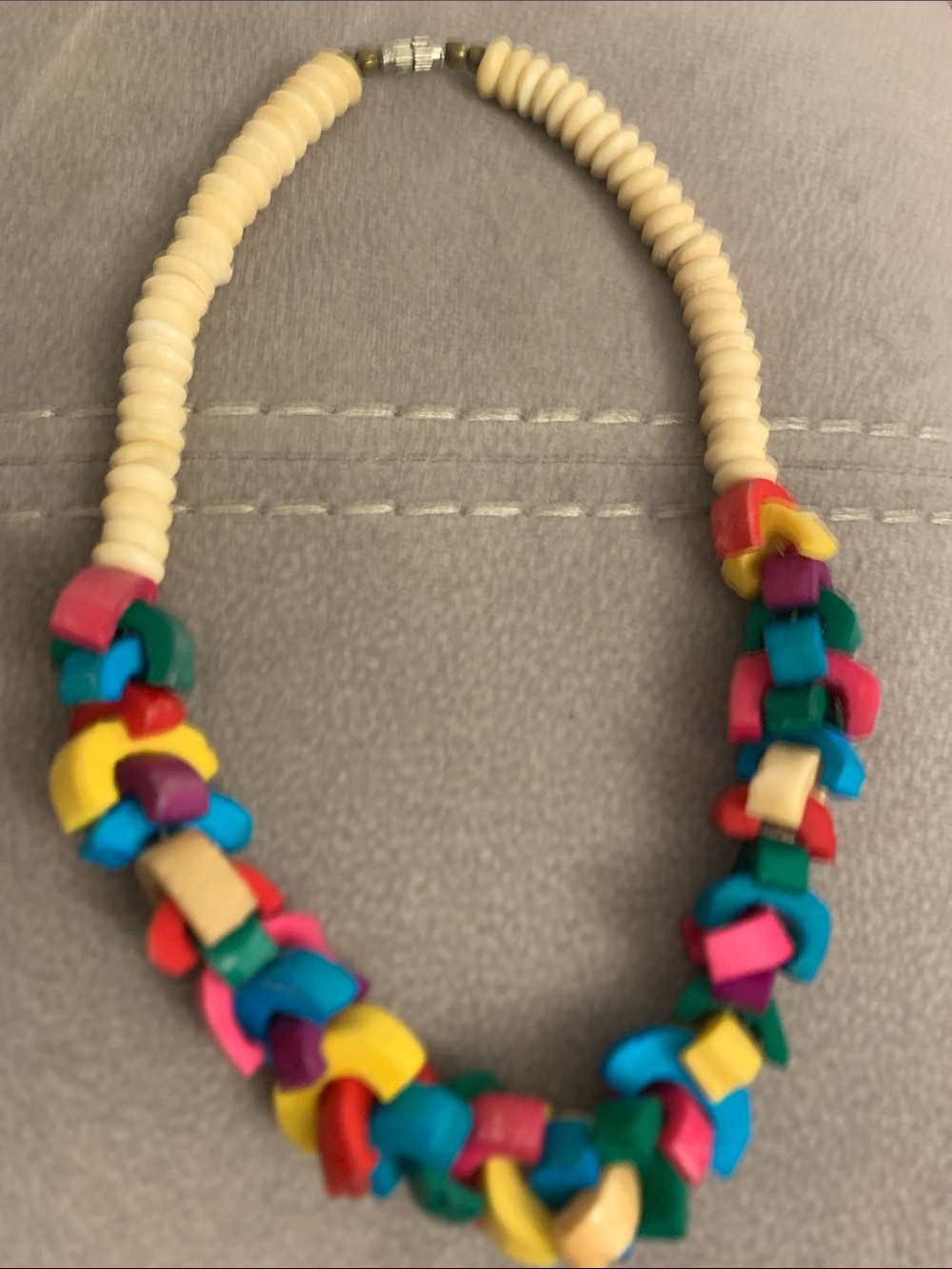 Vintage Colorful Multi-Bead Women's Necklace - Cream & Multicolor